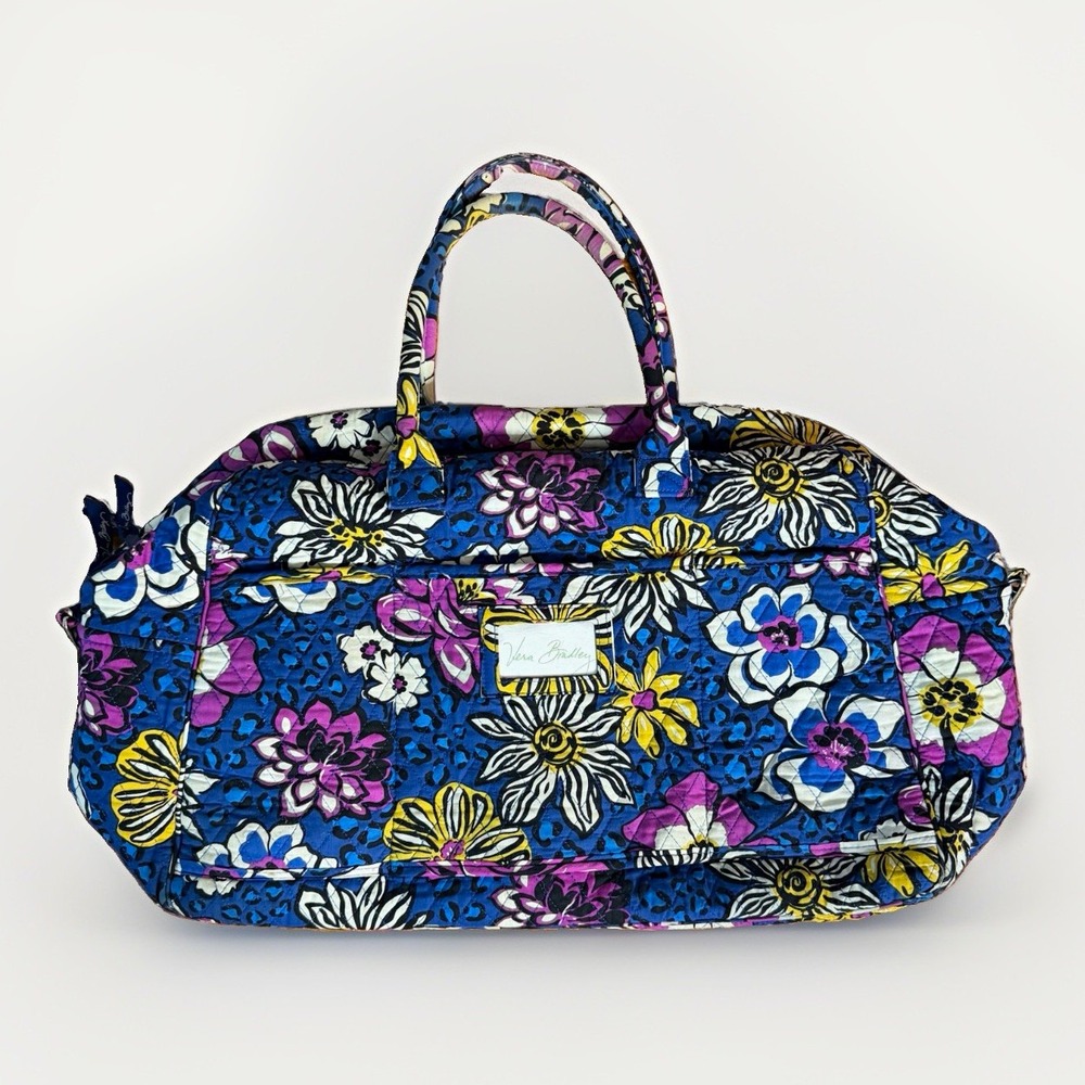 Vera Bradley Floral Cotton Duffle Bag, Zipper Closure, Double Handles, Women